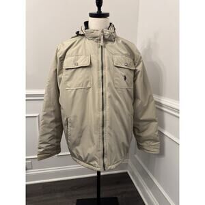 U.S. Polo Association Men's Lined Jacket With Optional Hood 2XL Tan